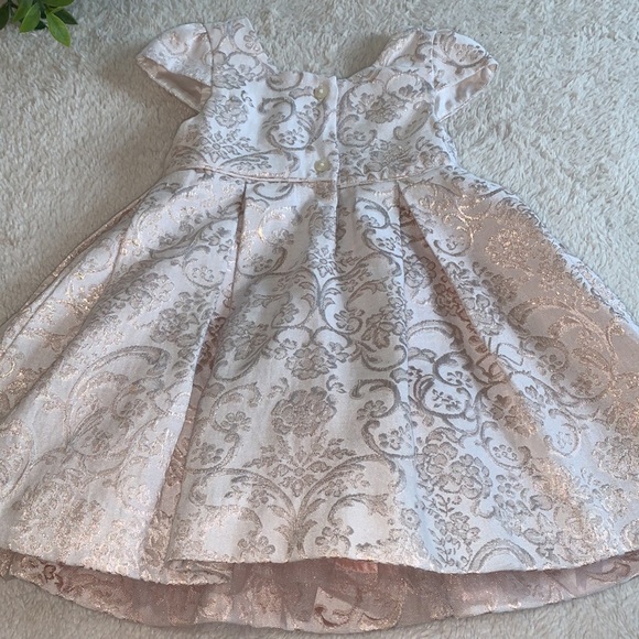 Janie and Jack Floral Jacquard Dress Pink/Rose Gold Dress EUC 6-12M - Picture 11 of 17